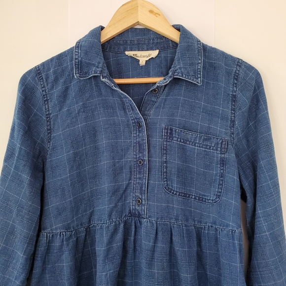 MADEWELL Size Large Indigo Plaid Denim Babydoll Shirtdress $128 Runs Small! EUC! - Picture 10 of 16